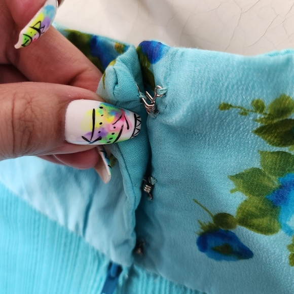 Vintage Blue Floral Halter Maxi Dress 60s 70s Boho Bohemian Hippie Romantic - Picture 4 of 10